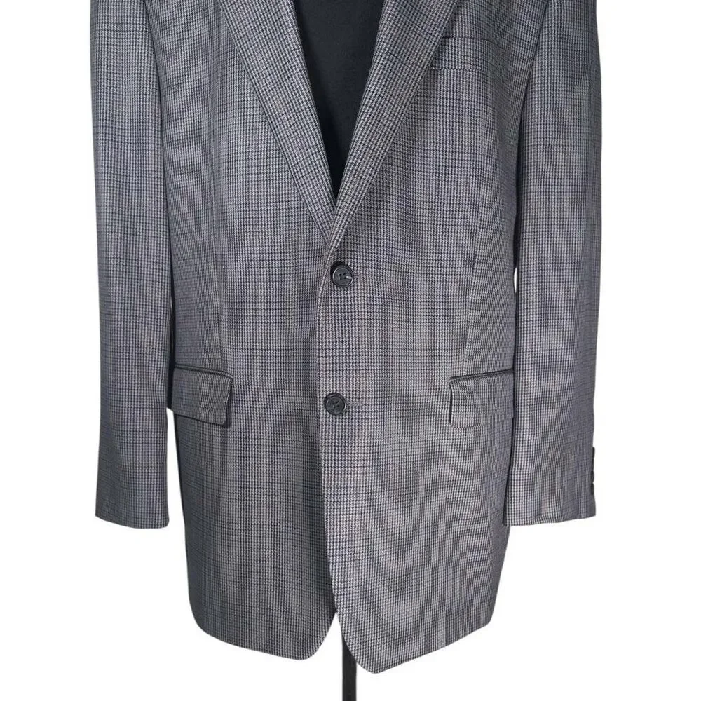 Chaps Ralph Lauren Mens 44L Gray Check Silk Wool Blazer Sport Coat Lined Jacket